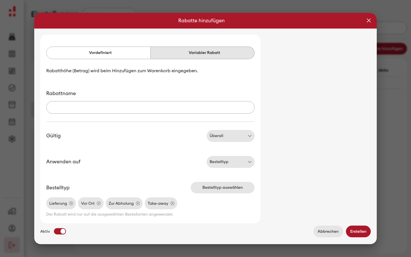 Rabatt hinzufügen - Reiter 'Variabler Rabatt' (Desktop)