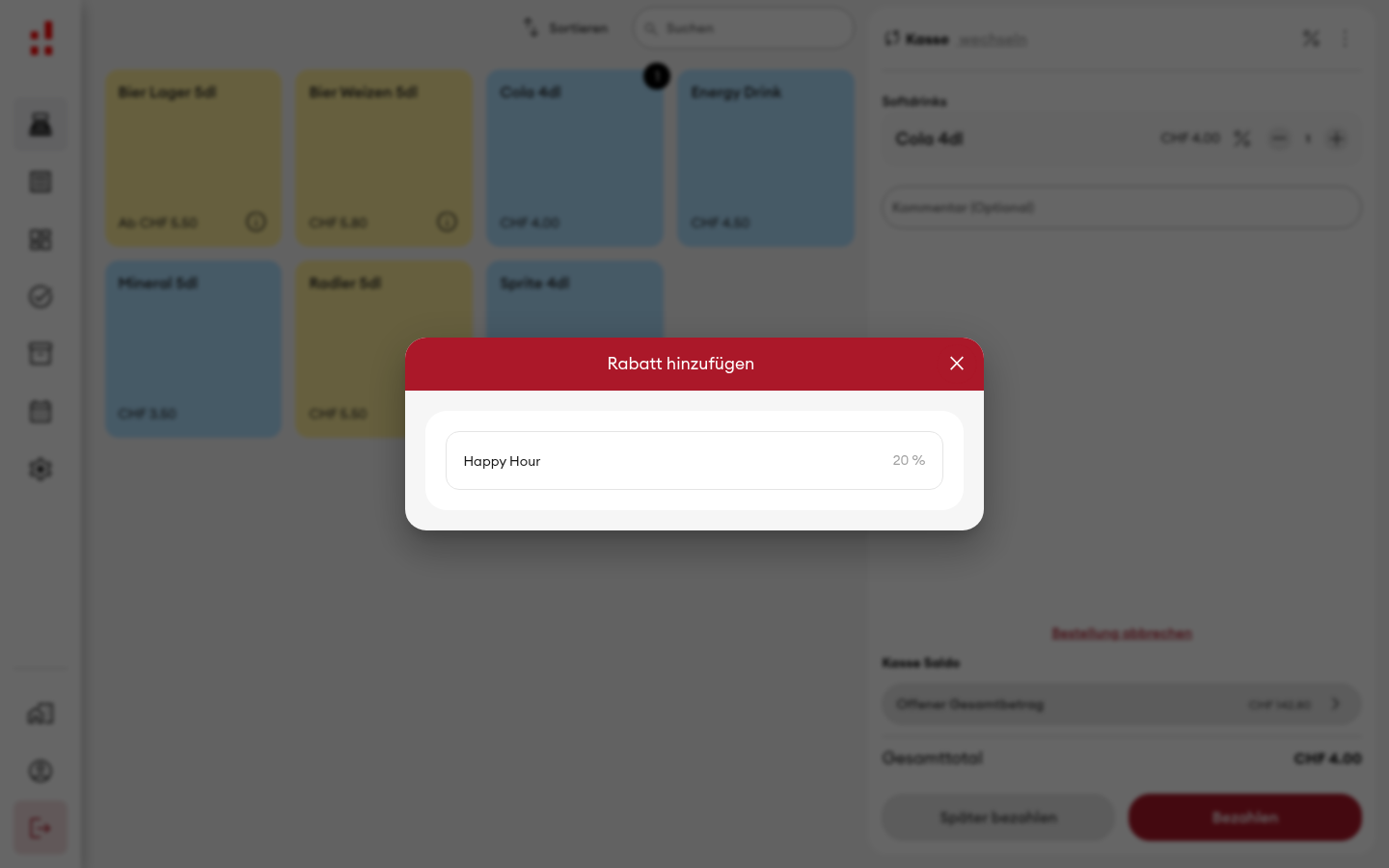 Kasse - Rabatt hinzufügen Dialog (Desktop)