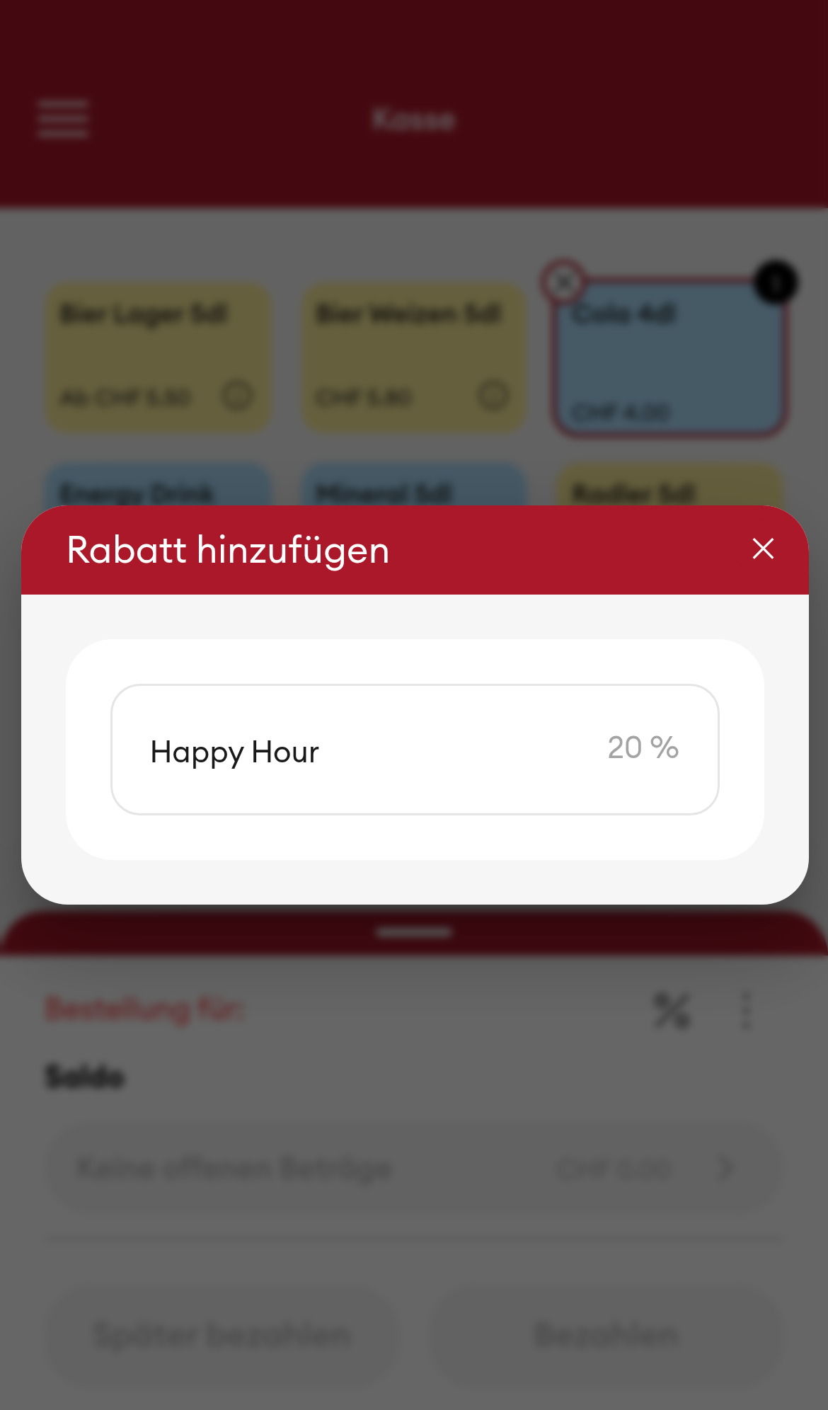 Kasse - Rabatt hinzufügen Dialog (Mobile)