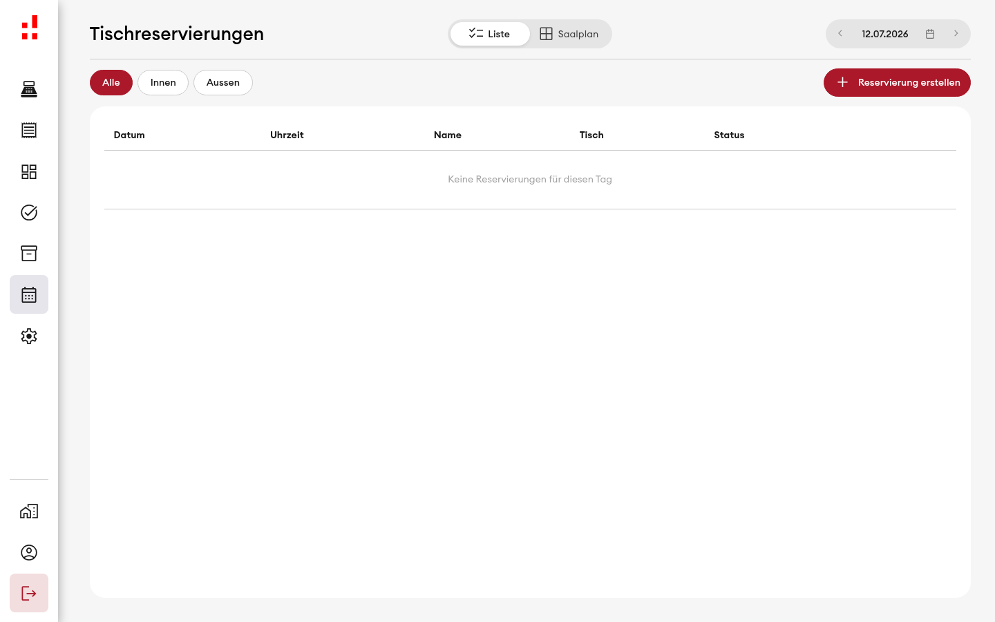 Tischreservierungen - Listen-Ansicht (Desktop)