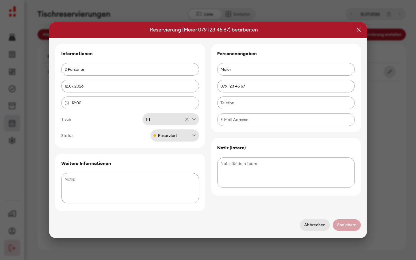 Reservierung bearbeiten (Desktop)