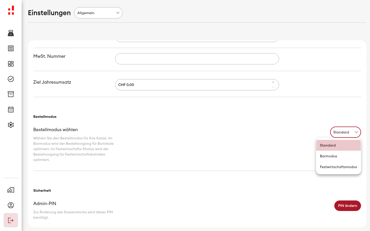 Bestellmodus - Dropdown geöffnet (Desktop)