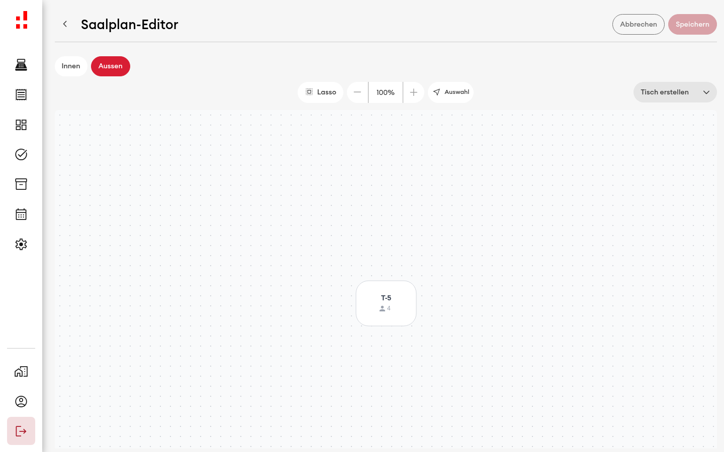 Saalplan-Editor - gespeicherter Tisch im Bereich Aussen (Desktop)