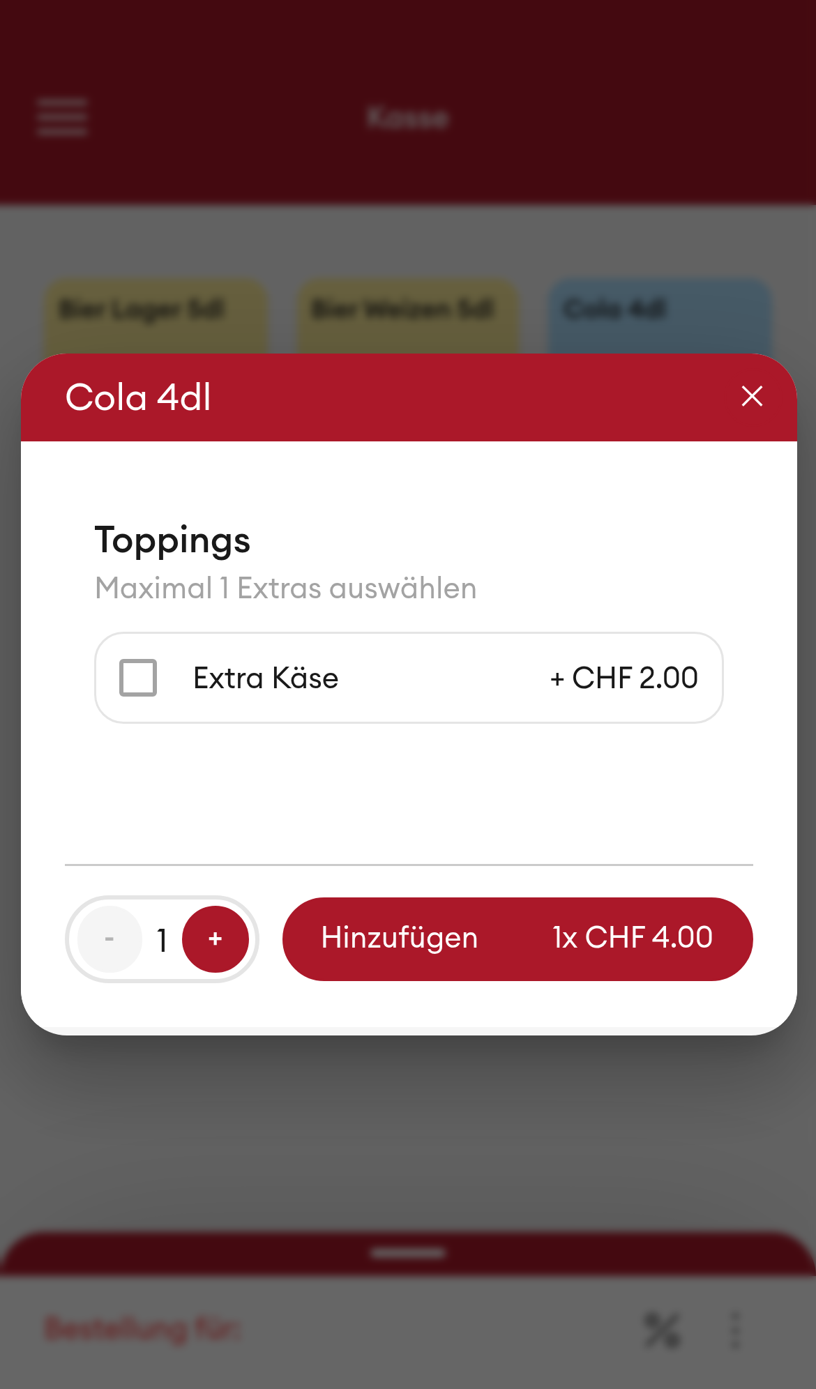 Kasse - Extras-Auswahl-Dialog (Mobile)