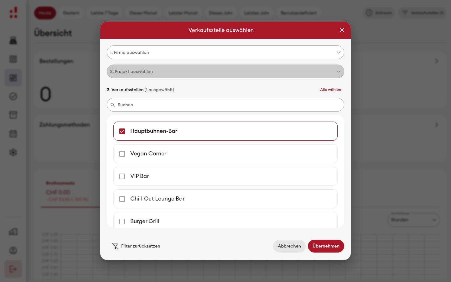 Verkaufsstelle auswählen - Dialog (Desktop)