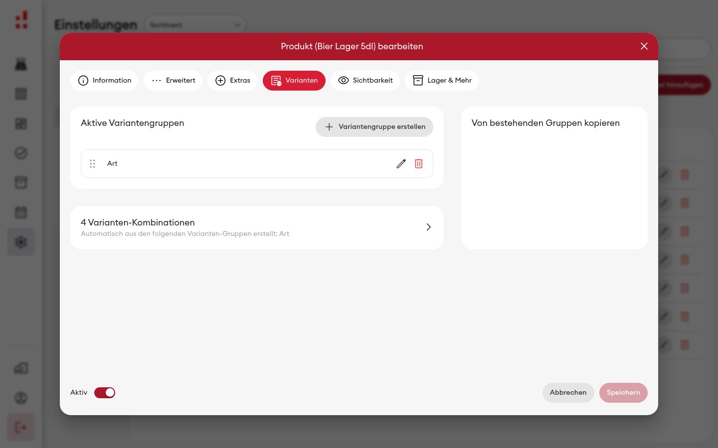 Artikel bearbeiten - Reiter 'Varianten' (Desktop)