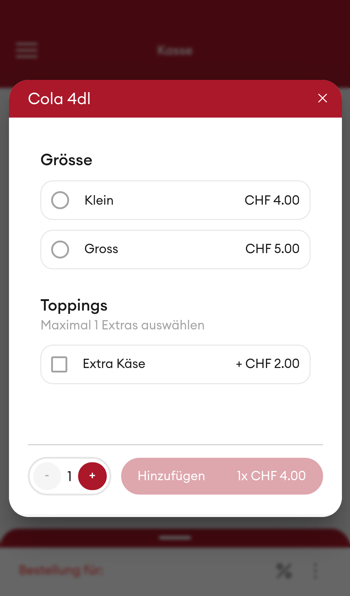 Kasse - Varianten-Auswahl-Dialog (Mobile)