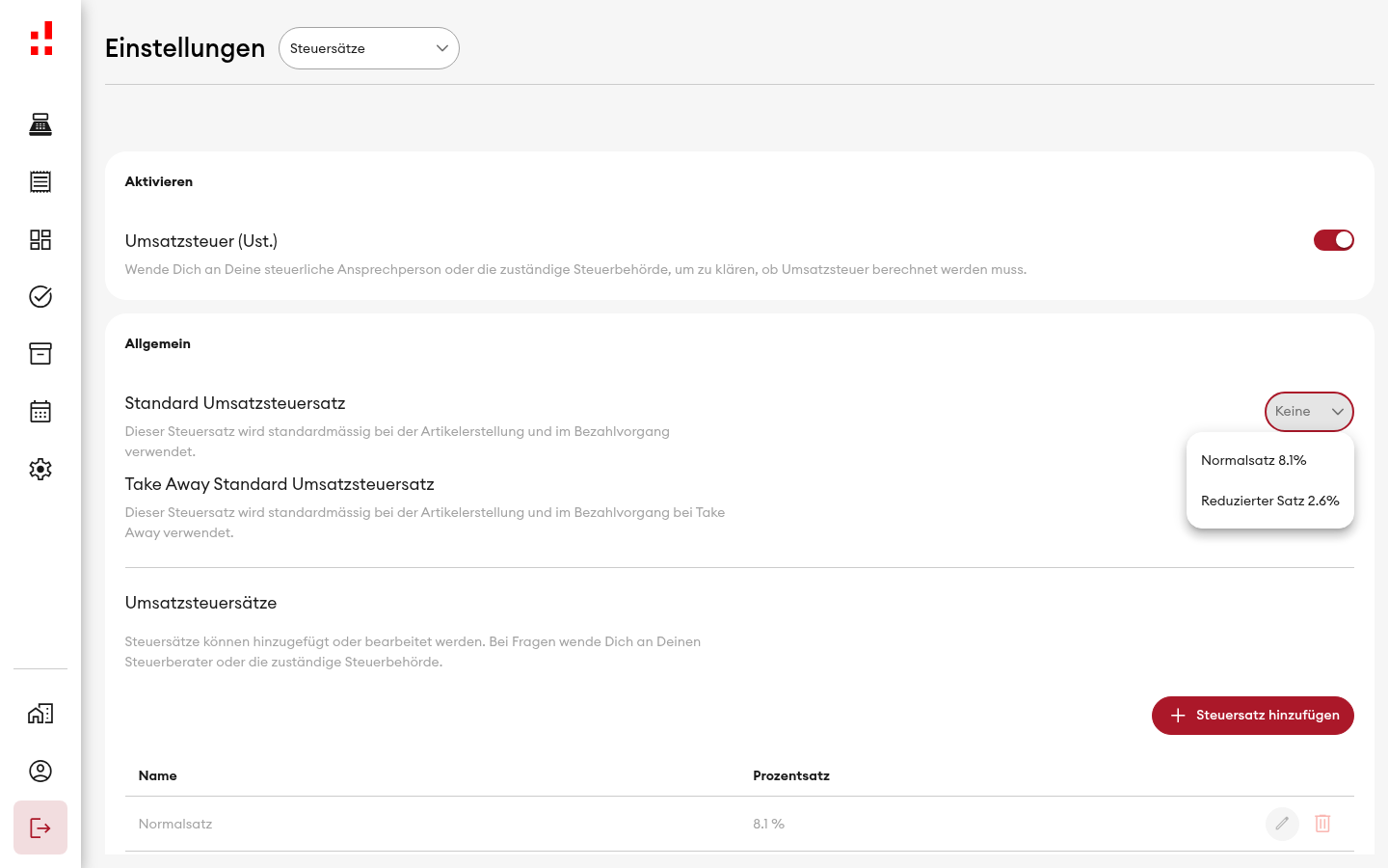 Standard Umsatzsteuersatz - Dropdown (Desktop)