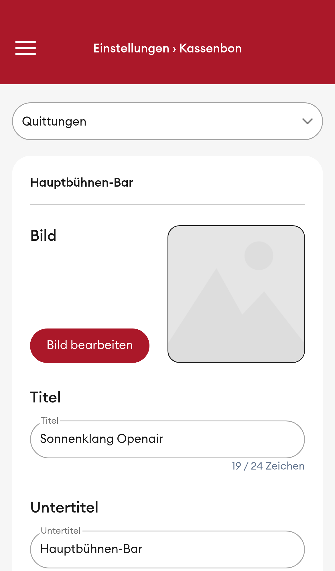 Einstellungen > Quittungen - Übersicht (Mobile)