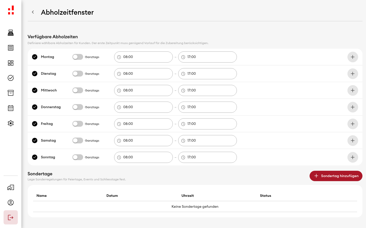 Abholzeitfenster - Wochentage (Desktop)