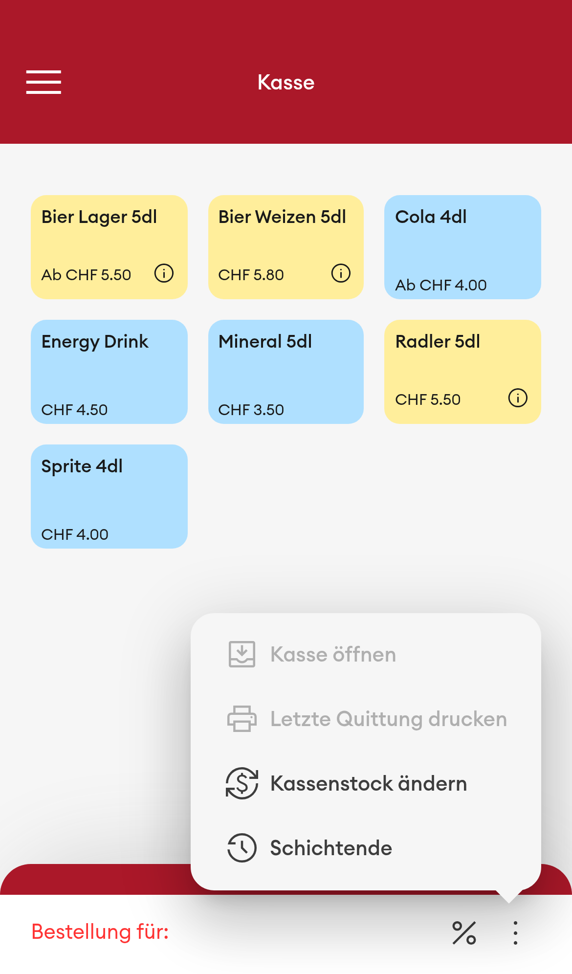 Kasse - Dreipunkt-Menü (Mobile)