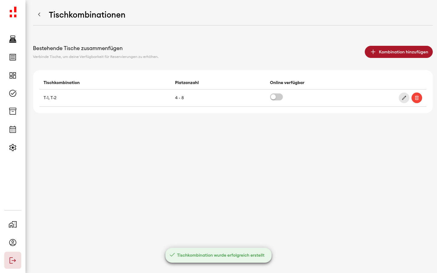 Tischkombination erstellt (Desktop)