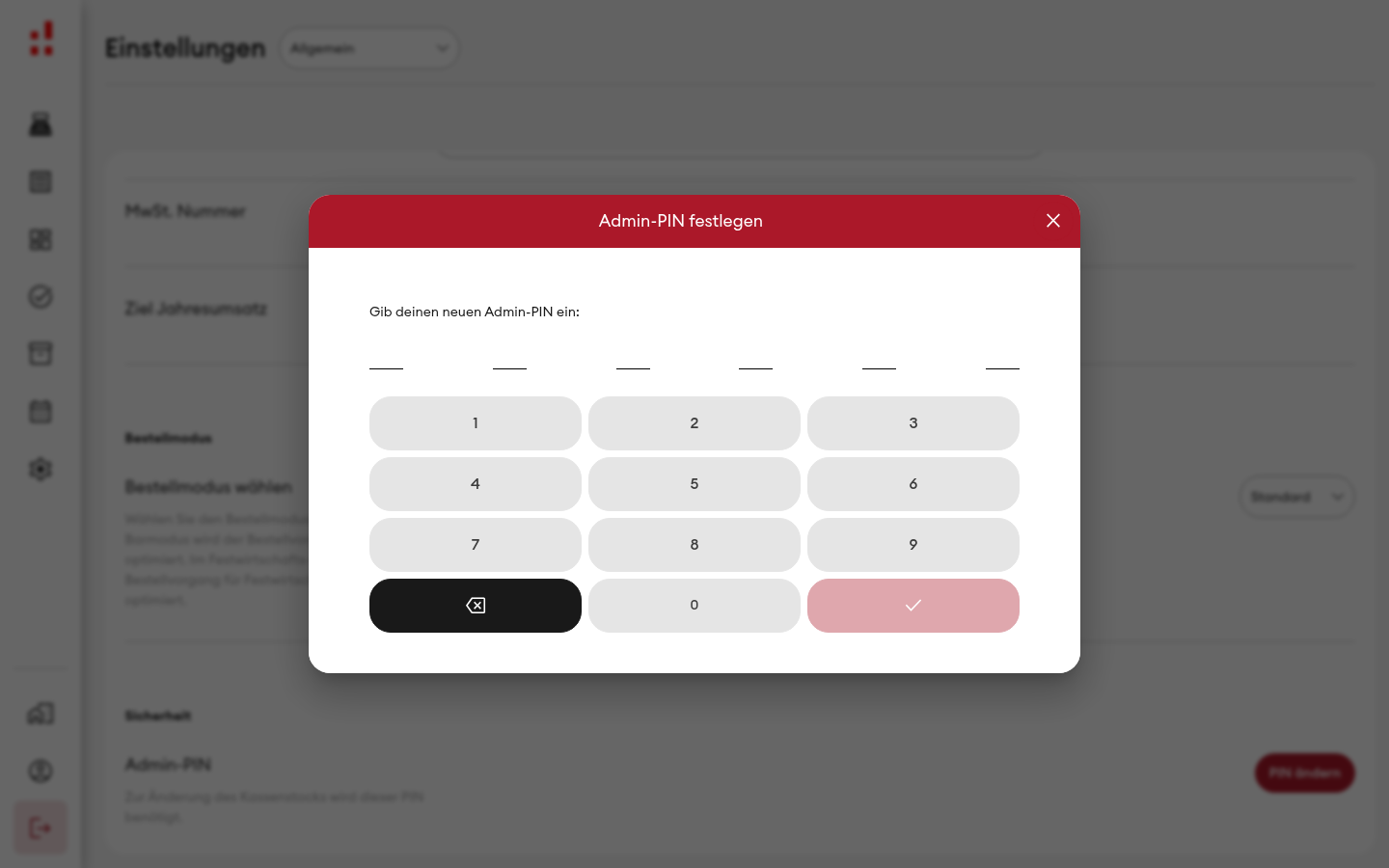 Admin-PIN festlegen - Dialog (Desktop)