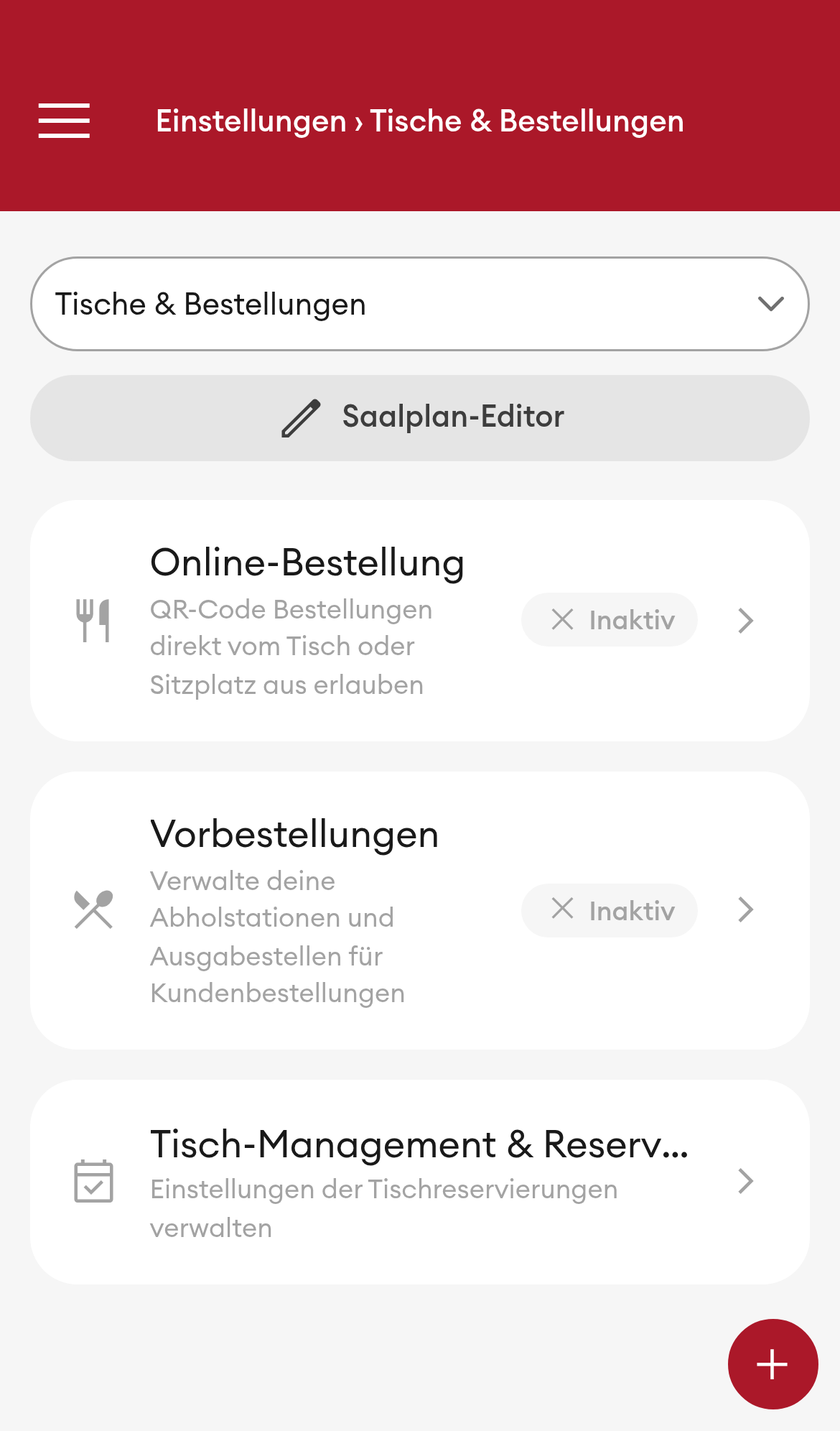 Einstellungen > Tische & Bestellungen (Mobile)