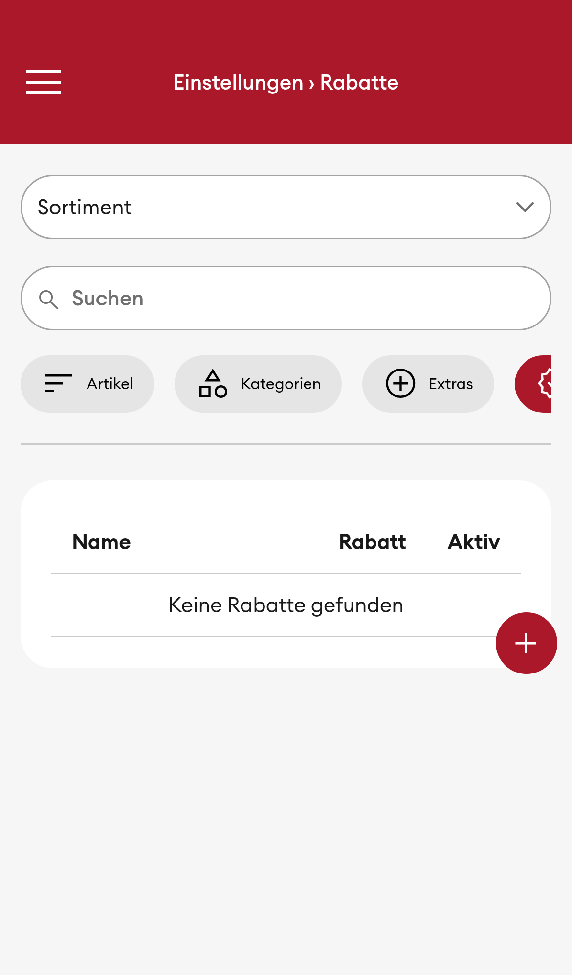 Einstellungen > Sortiment > Rabatte (Mobile)