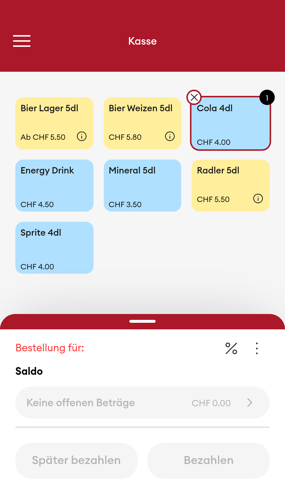 Bestellvorgang - Artikel antippen (Mobile)