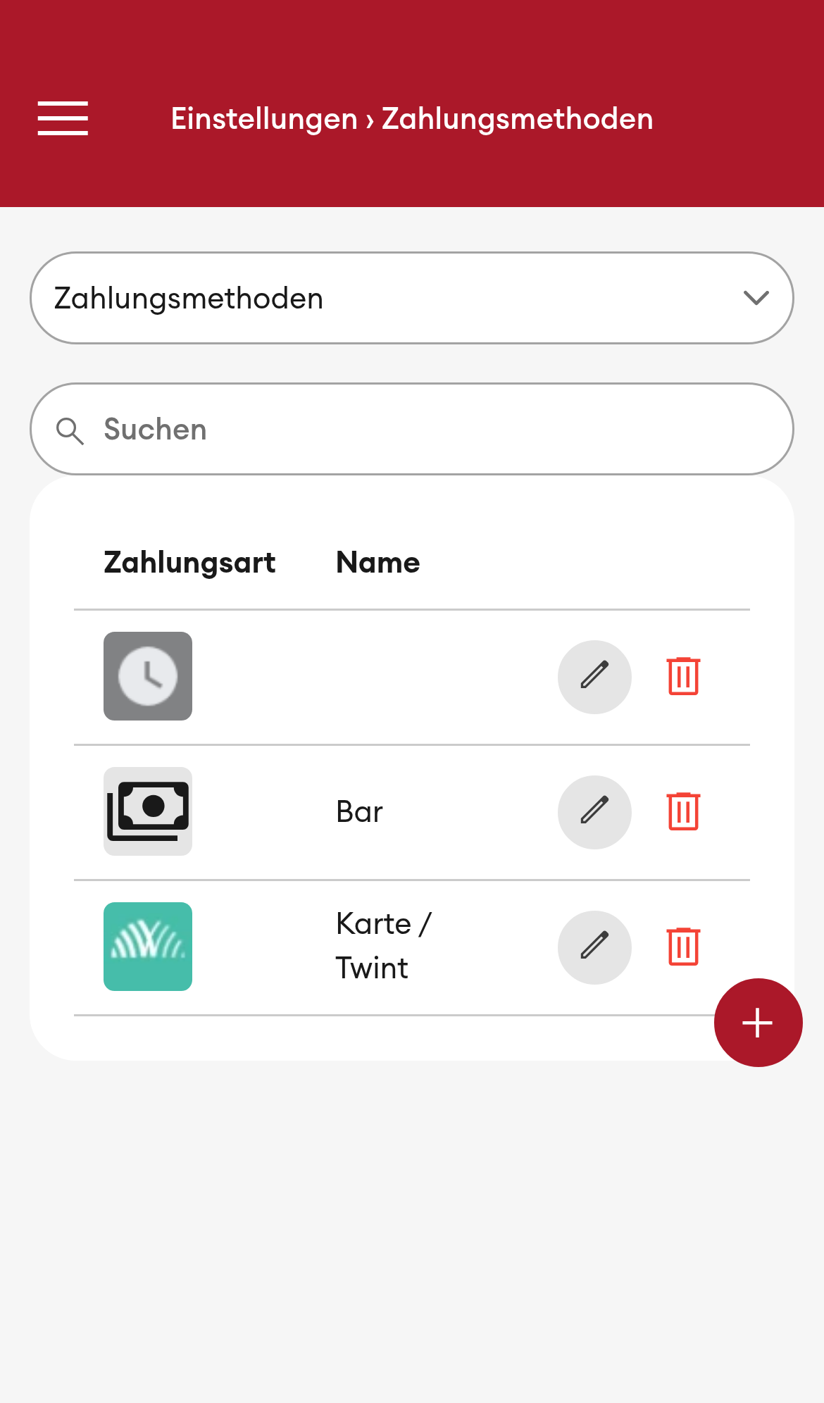 Zahlarten - konfigurierte Zahlungsmethoden (Einstellungen) (Mobile)