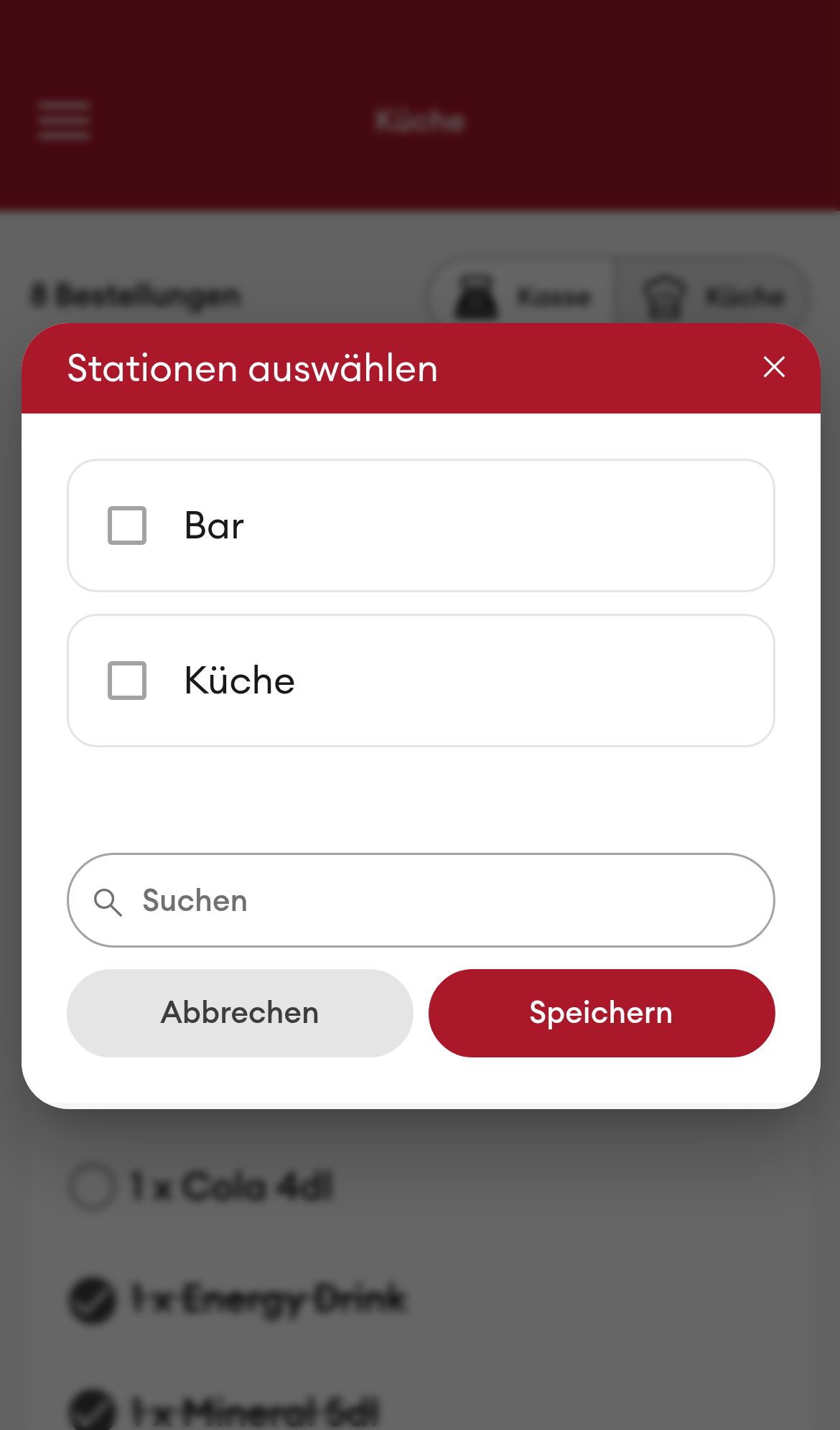 KitchenTV - 'Stationen auswählen'-Filter (Mobile)