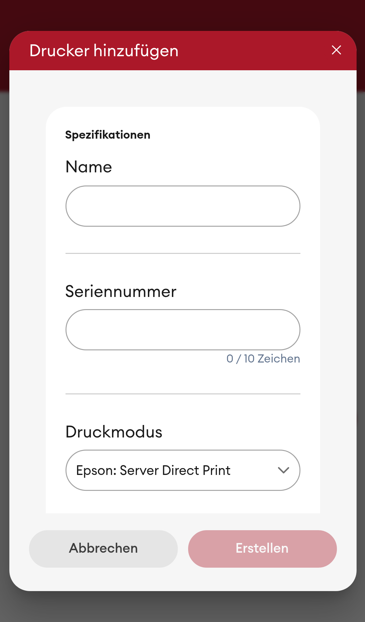 Drucker hinzufügen - Dialog (Mobile)