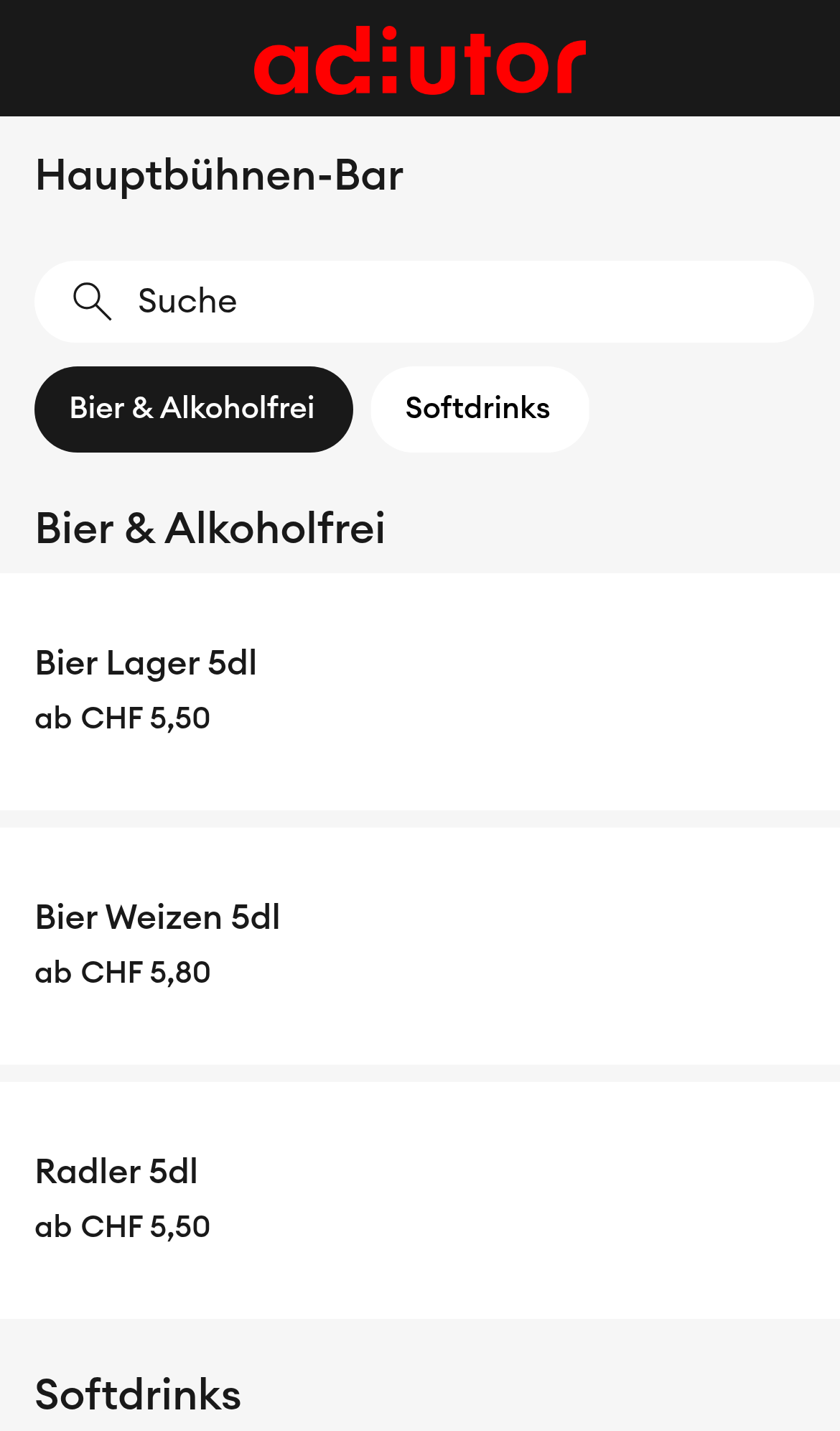 Kunden-Speisekarte nach QR-Code-Scan (Mobile)